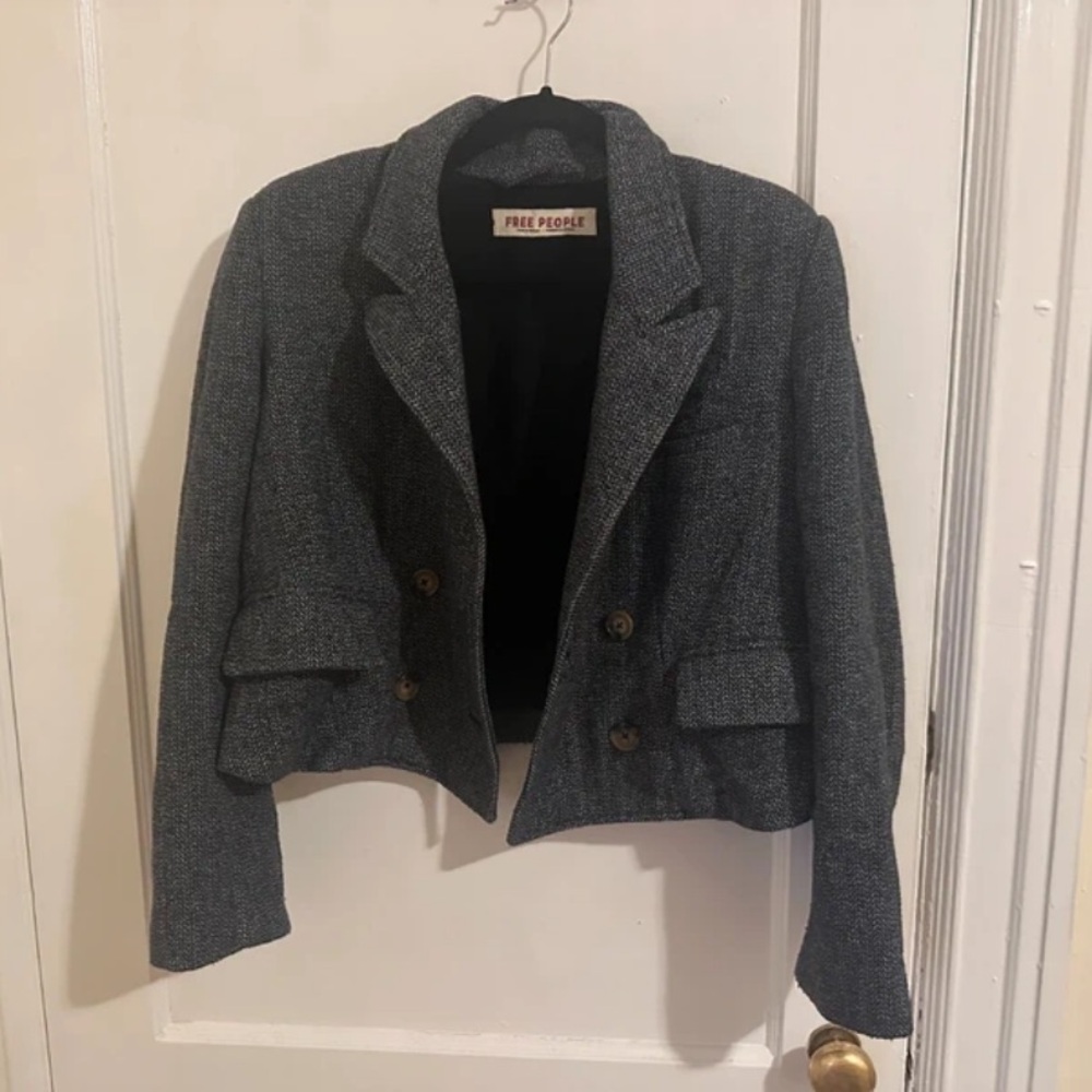 Free People Charcoal Cropped Tweed Blazer